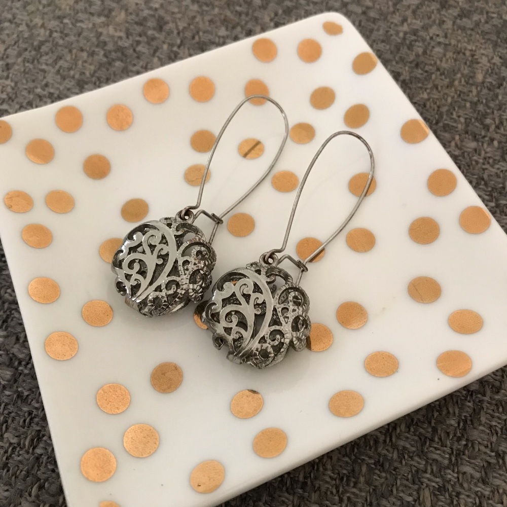 Round Silver Lace Dangle Earrings